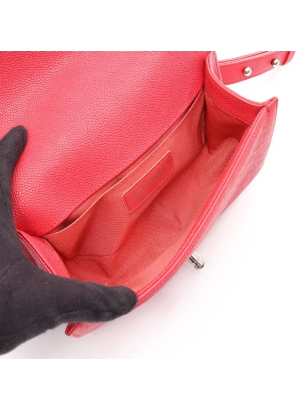 Chanel Shoulder Bag Boy Small Red Caviar Leather Chain